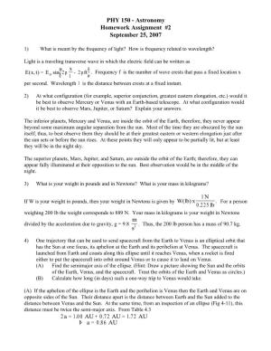 PHY 150 - Astronomy Homework Assignment #2 September 25, 2007
