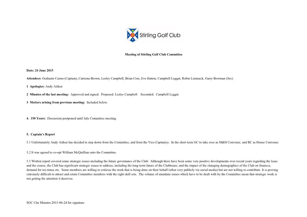 Meeting of Stirling Golf Club Committee