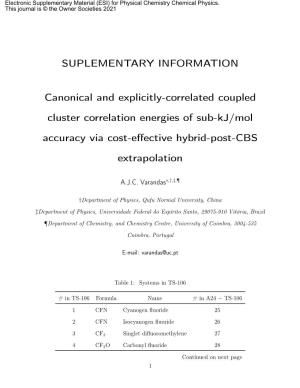 SUPLEMENTARY INFORMATION Canonical and Explicitly-Correlated