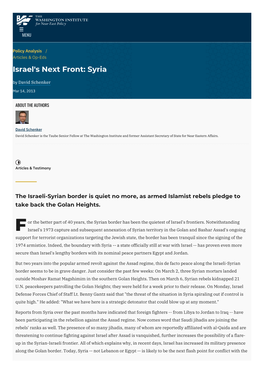 Israel's Next Front: Syria | the Washington Institute