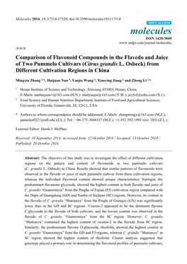 Comparison of Flavonoid Compounds in the Flavedo and Juice of Two Pummelo Cultivars (Citrus Grandis L