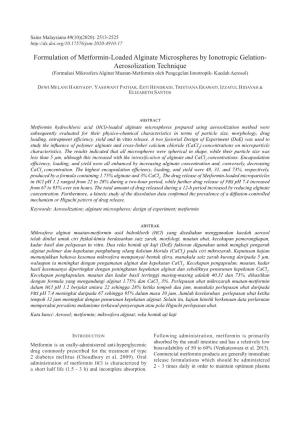 Formulation of Metformin-Loaded Alginate Microspheres By
