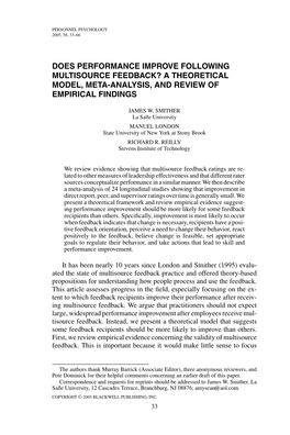 Does Performance Improve Following Multisource Feedback? a Theoretical Model, Meta-Analysis, and Review of Empirical Findings