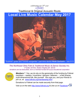 Local Live Music Calendar May 2017