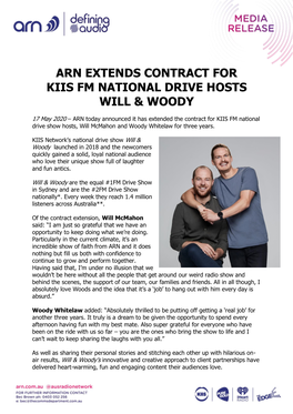 Arn Extends Contract for Kiis Fm National Drive Hosts Will & Woody