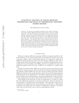 Analytical Solution of Linear Ordinary Differential Equations by Differential