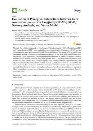 Evaluation of Perceptual Interactions Between Ester Aroma Components in Langjiu by GC-MS, GC-O, Sensory Analysis, and Vector Model