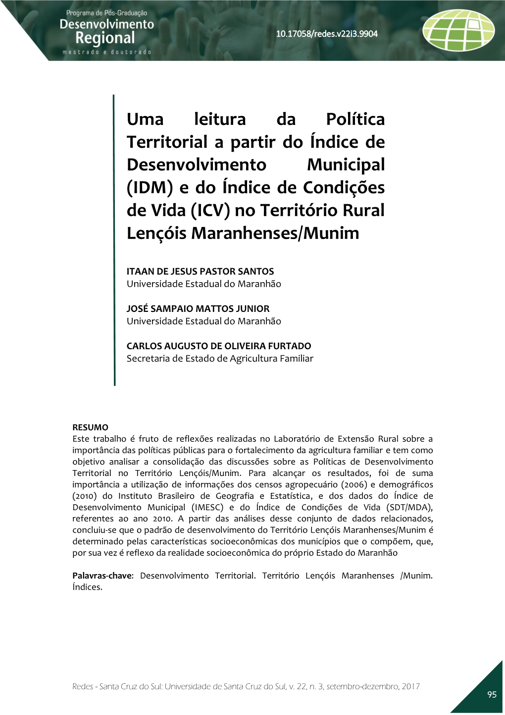 (IDM) E Do Índice De Condições De Vida (ICV) No Território Rural Lençóis Maranhenses/Munim