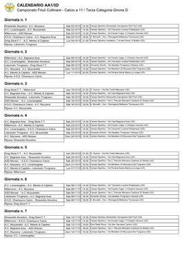 CALENDARIO AA1/3D Campionato Friuli Collinare - Calcio a 11 / Terza Categoria Girone D