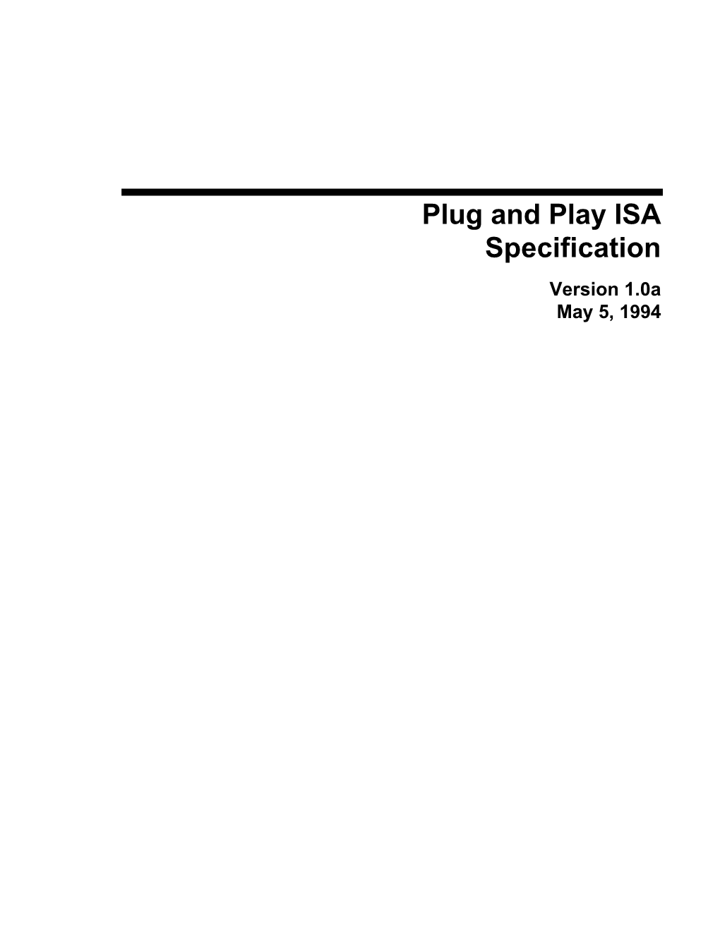 Plug and Play ISA Specification V1.0A