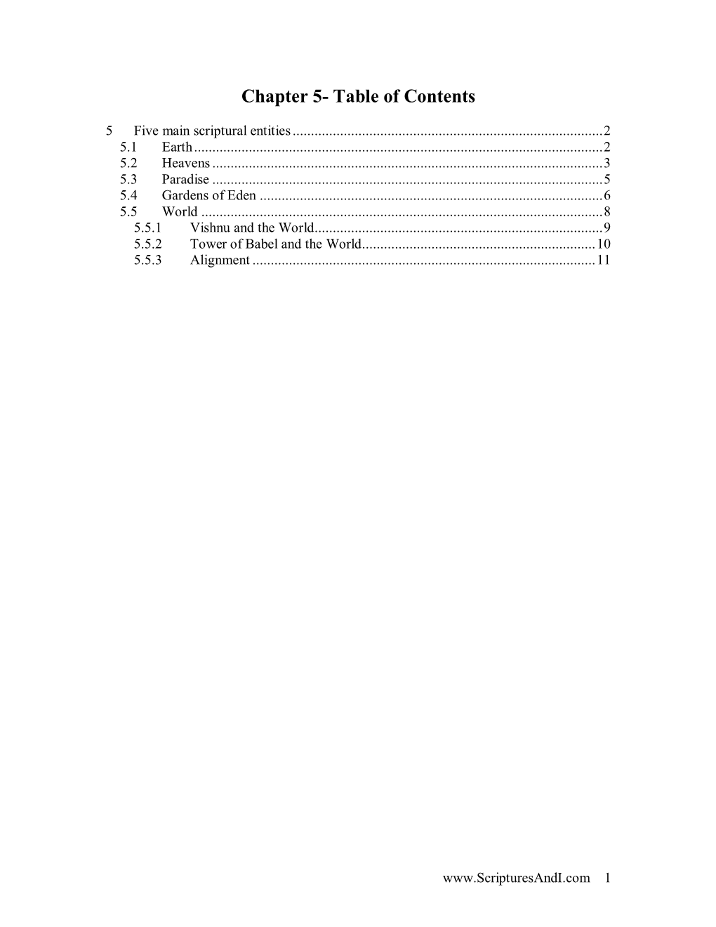 Chapter 5- Table of Contents