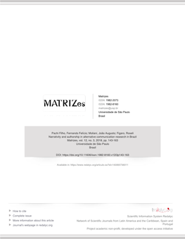 Narrativity and Authorship in Alternative Communication Research in Brazil Matrizes, Vol