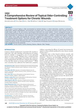 A Comprehensive Review of Topical Odor-Controlling Treatment Options for Chronic Wounds