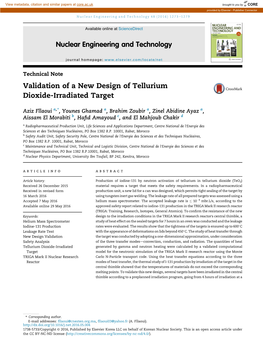 Validation of a New Design of Tellurium Dioxide-Irradiated Target