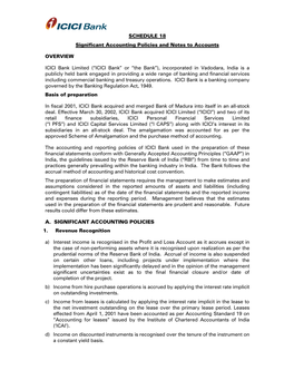 SCHEDULE 18 Significant Accounting Policies and Notes to Accounts
