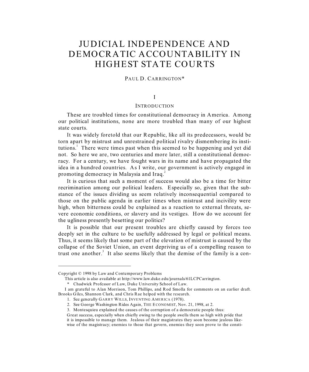 Judicial Independence and Democratic Accountability in Highest State Courts