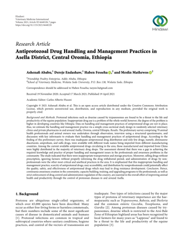 Antiprotozoal Drug Handling and Management Practices in Asella District, Central Oromia, Ethiopia