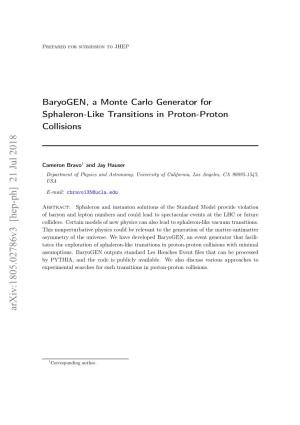 Baryogen, a Monte Carlo Generator for Sphaleron-Like Transitions in Proton-Proton Collisions