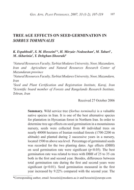 Tree Age Effects on Seed Germination in Sorbus Torminalis