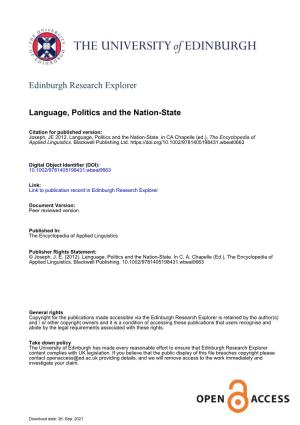 Language, Politics, and the Nation-State JOHN E