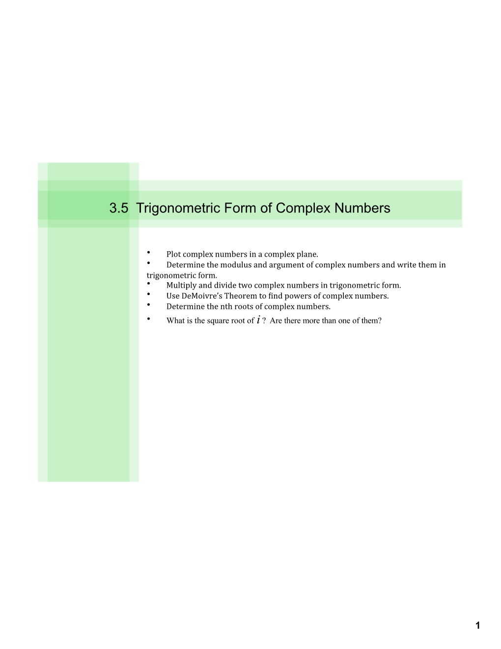 3.5 Trigonometric Form of Complex Numbers