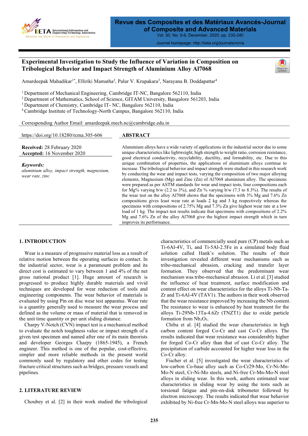 Experimental Investigation to Study the Influence of Variation in Composition on Tribological Behavior and Impact Strength of Aluminium Alloy Al7068