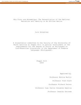 Mia Couto and Mozambique: the Renegotiation of the National Narrative and Identity in an African Nation