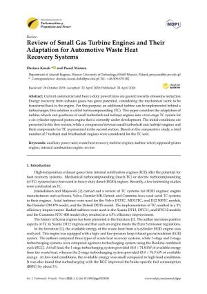 Review of Small Gas Turbine Engines and Their Adaptation for Automotive Waste Heat Recovery Systems