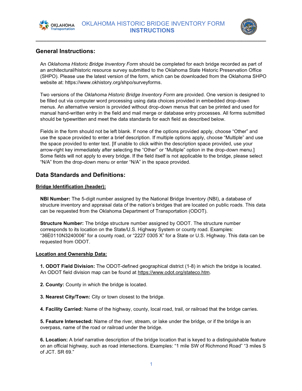 Bridge Form Instructions