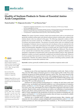 Quality of Soybean Products in Terms of Essential Amino Acids Composition
