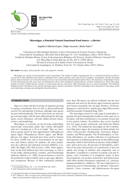 Microalgae, a Potential Natural Functional Food Source – a Review