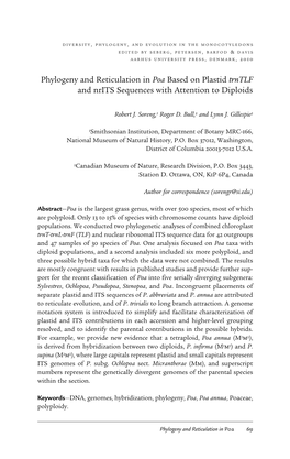 Phylogeny and Reticulation in Poa Based on Plastid Trntlf and Nrits Sequences with Attention to Diploids