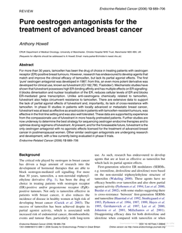 Pure Oestrogen Antagonists for the Treatment of Advanced Breast Cancer