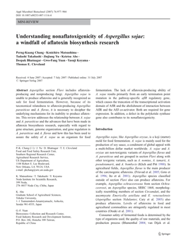 Understanding Nonaflatoxigenicity of Aspergillus Sojae: a Windfall of Aflatoxin Biosynthesis Research