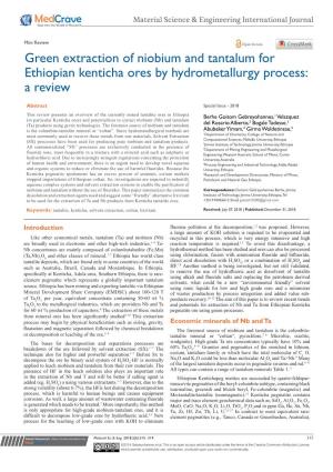 Green Extraction of Niobium and Tantalum for Ethiopian Kenticha Ores by Hydrometallurgy Process: a Review