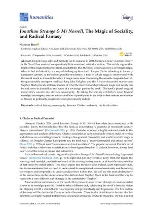 Jonathan Strange & Mr Norrell, the Magic of Sociality, and Radical Fantasy