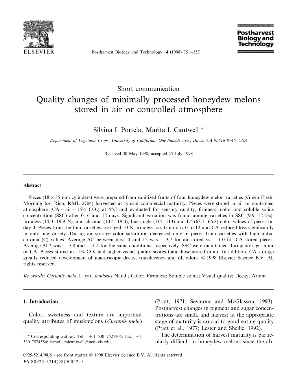 Quality Changes of Minimally Processed Honeydew Melons Stored in Air Or Controlled Atmosphere