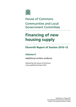Financing of New Housing Supply