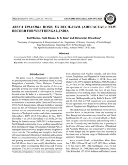 Areca Triandra Roxb. Ex Buch.-Ham. (Arecaceae): New Record for West Bengal, India