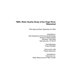 TMDL Water Quality Study of the Virgin River Watershed