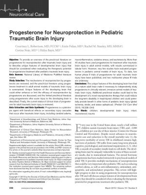 Progesterone for Neuroprotection in Pediatric Traumatic Brain Injury
