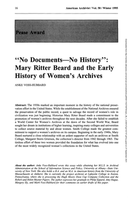 Mary Ritter Beard and the Early History of Women's Archives