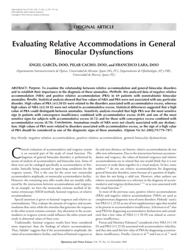 Evaluating Relative Accommodations in General Binocular Dysfunctions