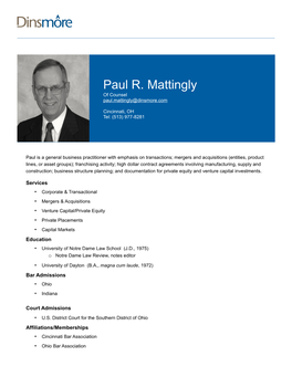 Paul R. Mattingly of Counsel Paul.Mattingly@Dinsmore.Com