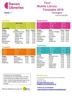Your Mobile Library Timetable 2018 Torrington