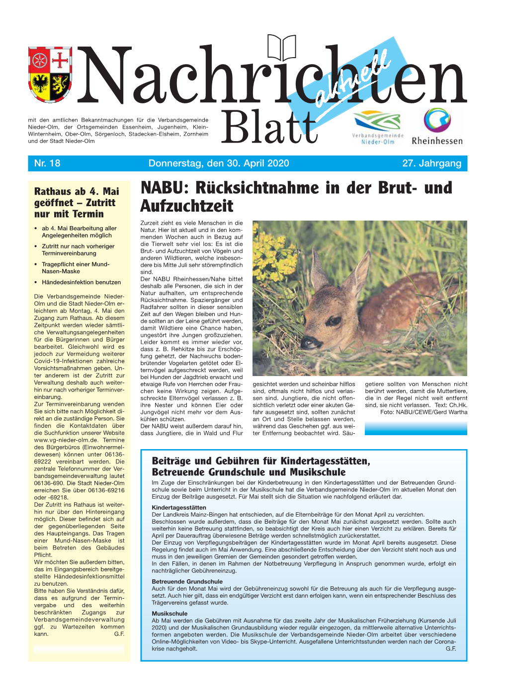 Nachrichtenblatt Nr. 18 Vom 30. April 2020