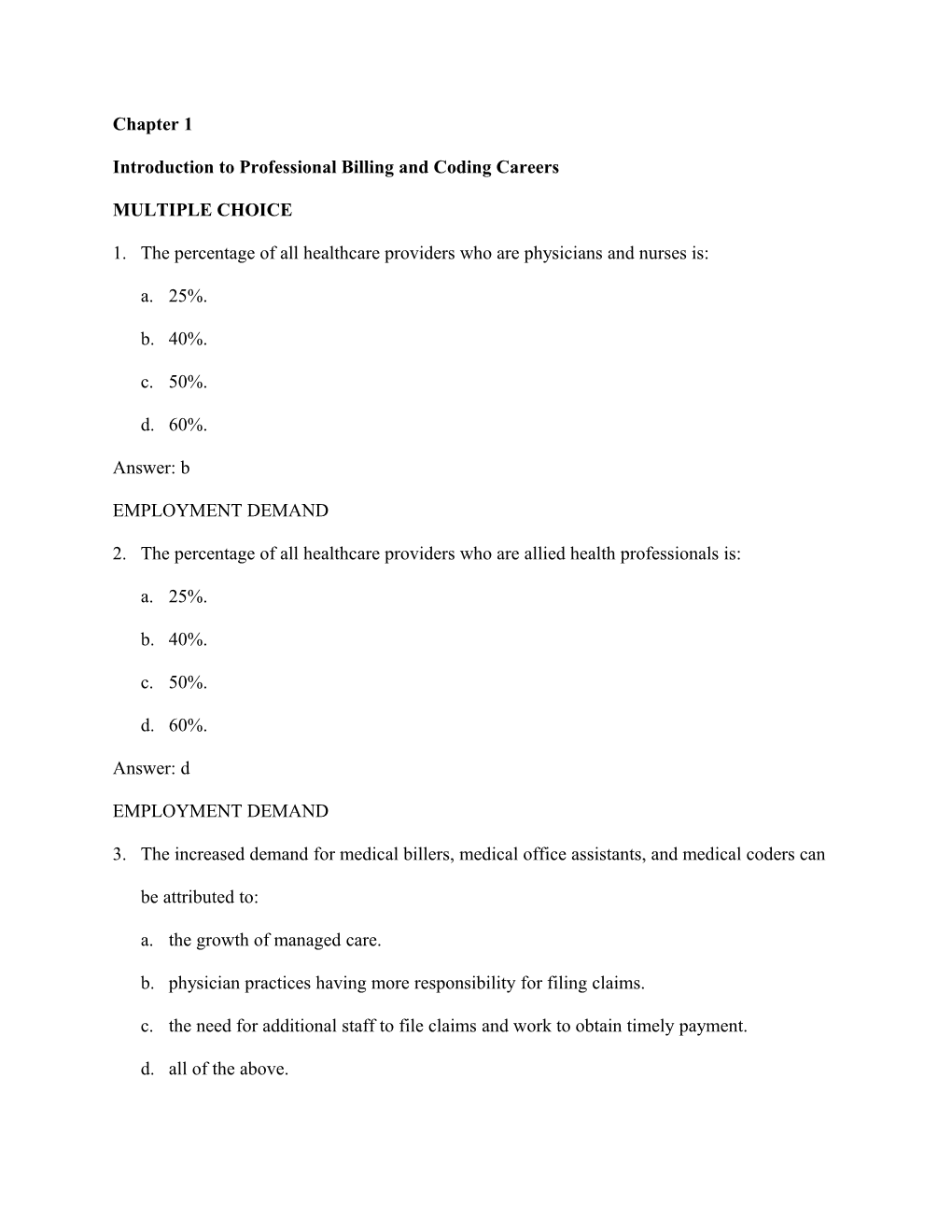 Chapter 1: INTRODUCTION to PROFESSIONAL BILLING and CODING CAREERS