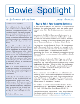 The Official Newsletter of the City of Bowie January