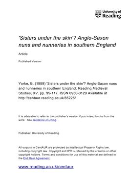 Anglo-Saxon Nuns and Nunneries in Southern England