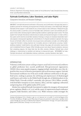 Fairtrade Certification, Labor Standards, and Labor Rights Comparative Innovations and Persistent Challenges